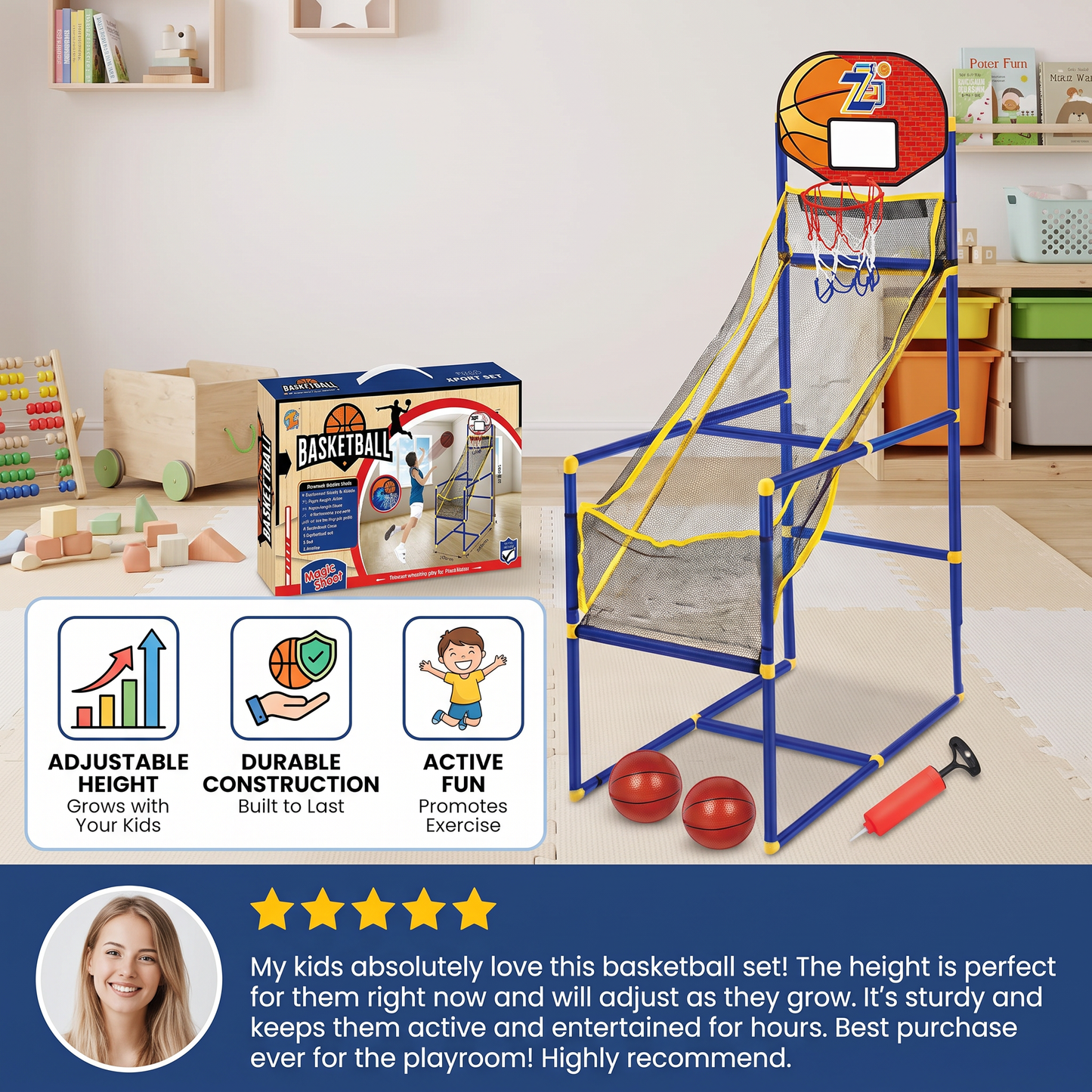Adjustable Kids Basketball Hoop Set - That Grows With Your Kids