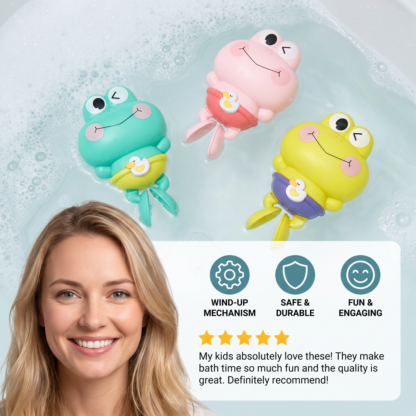 Cute Wind-Up Swimming Frog Bath Toy for Kids