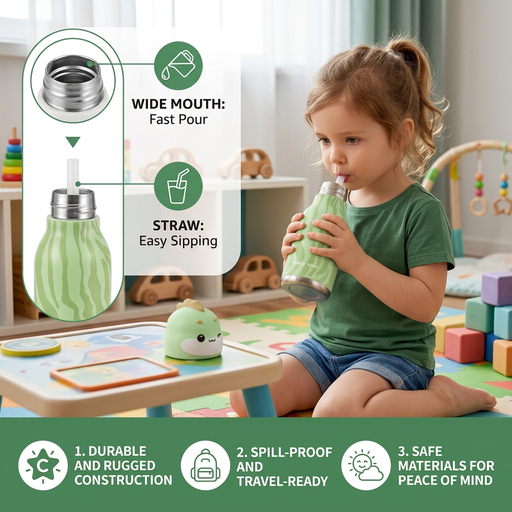 Cute Cartoon Animal Insulated Stainless Steel Straw Cup – 480ml
