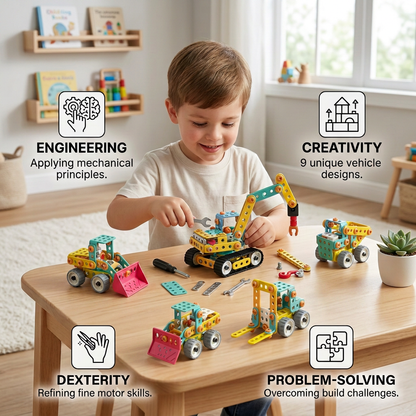 9-in-1 STEM Construction Vehicle Building Kit