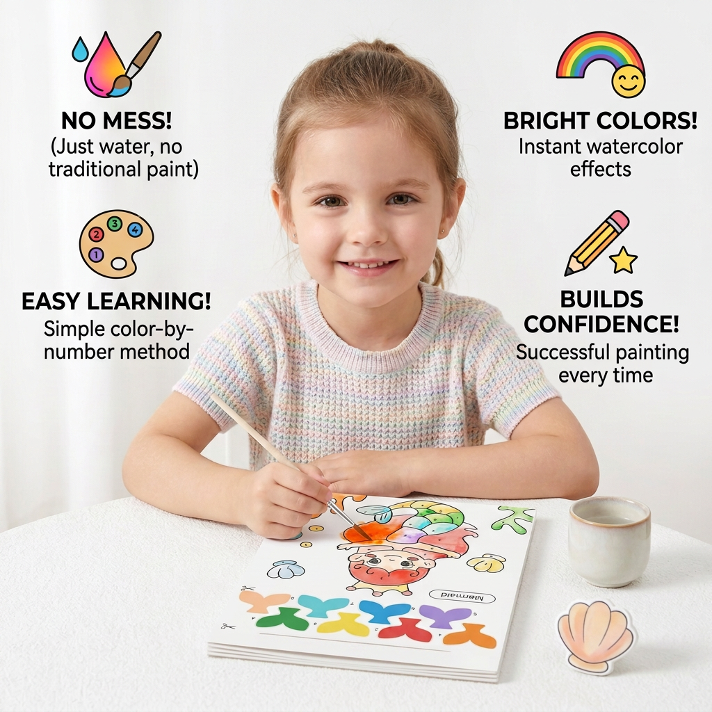 Watercolor Painting Book with Brush – Mess-Free Paint with Water Fun