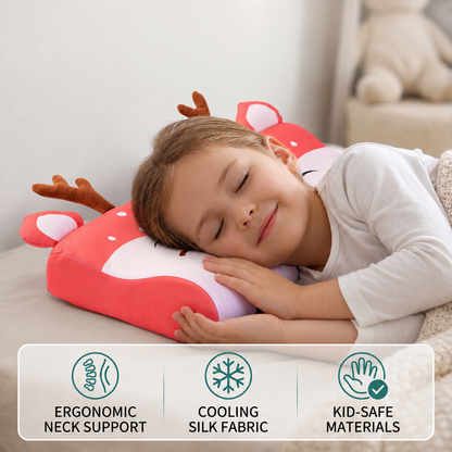 Calming Ergonomic Kids’ Pillow with Cartoon Animal Pillowcase