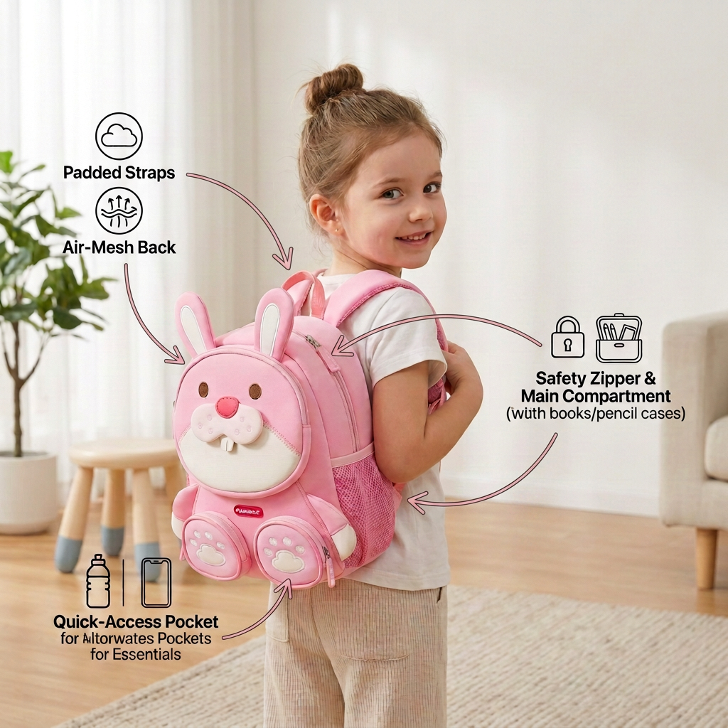 Kids Cartoon Animal Backpack – Lightweight Multi-Pocket School Bag