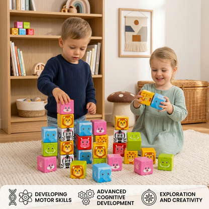 Toddler-Safe 4.2 cm Safari Animal Magnetic Building Cubes – STEM Learning Blocks