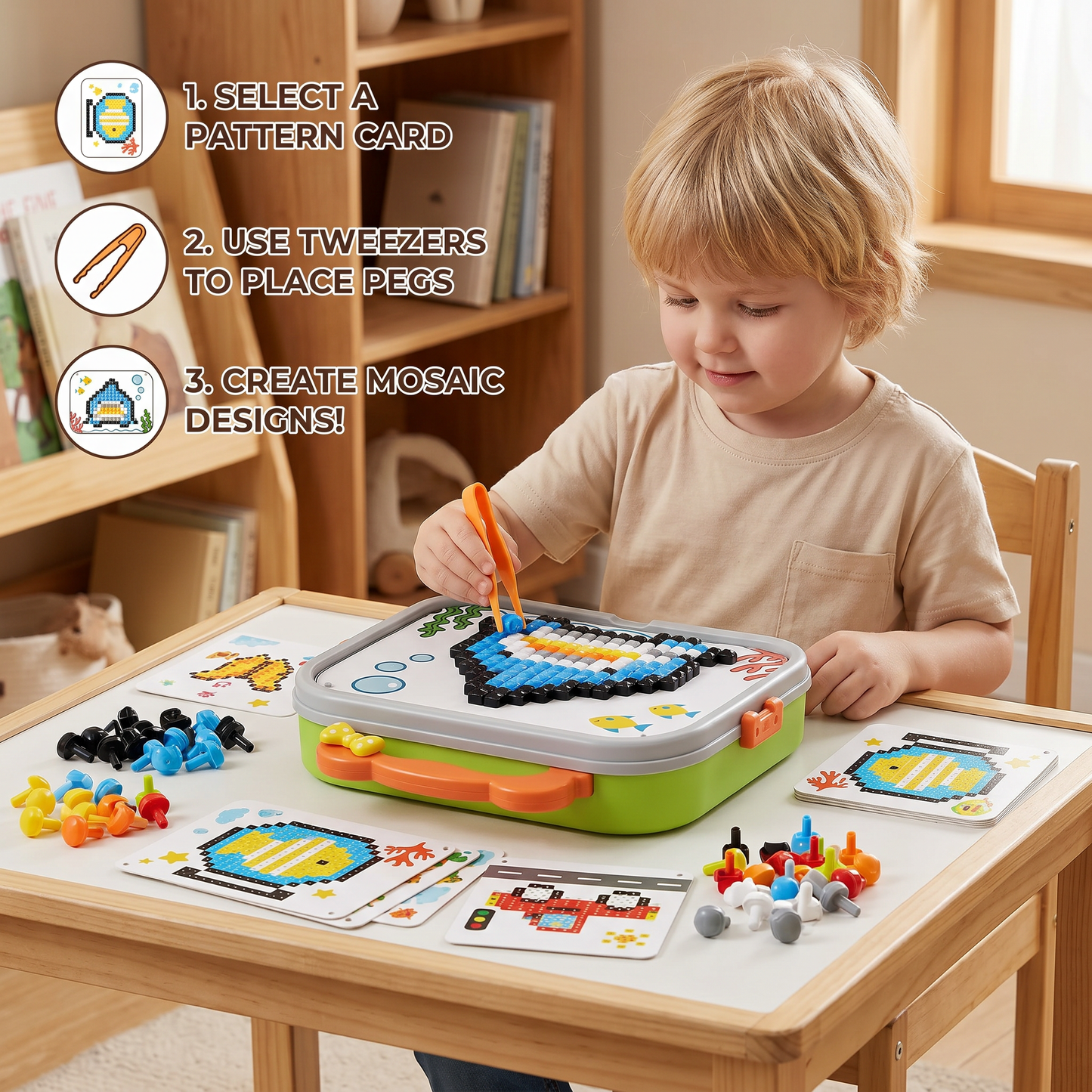 Kids Montessori Mushroom Pegboard Mosaic Puzzle Set