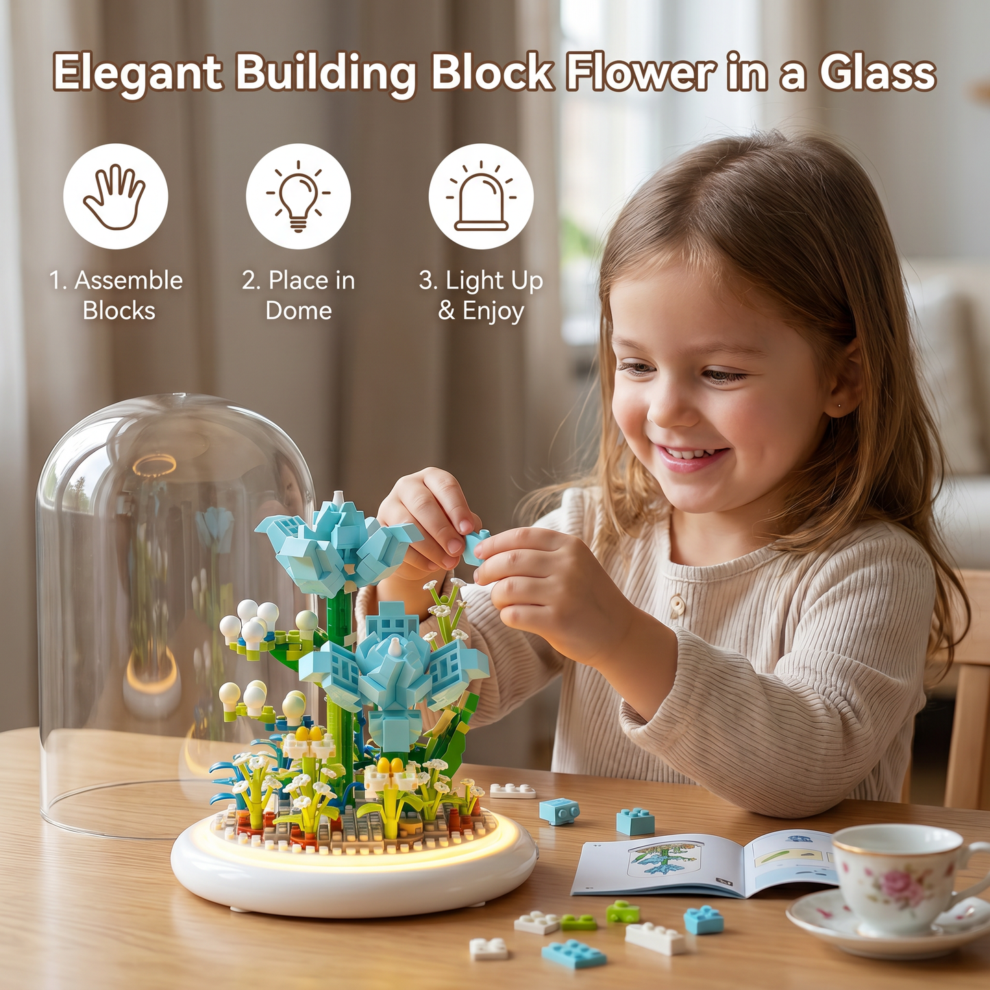 Elegant Building Block Flower in a Glass