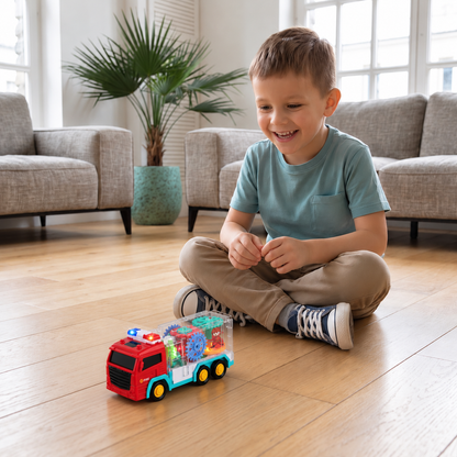 Interactive Fire Truck Toy with Colorful Moving Gears