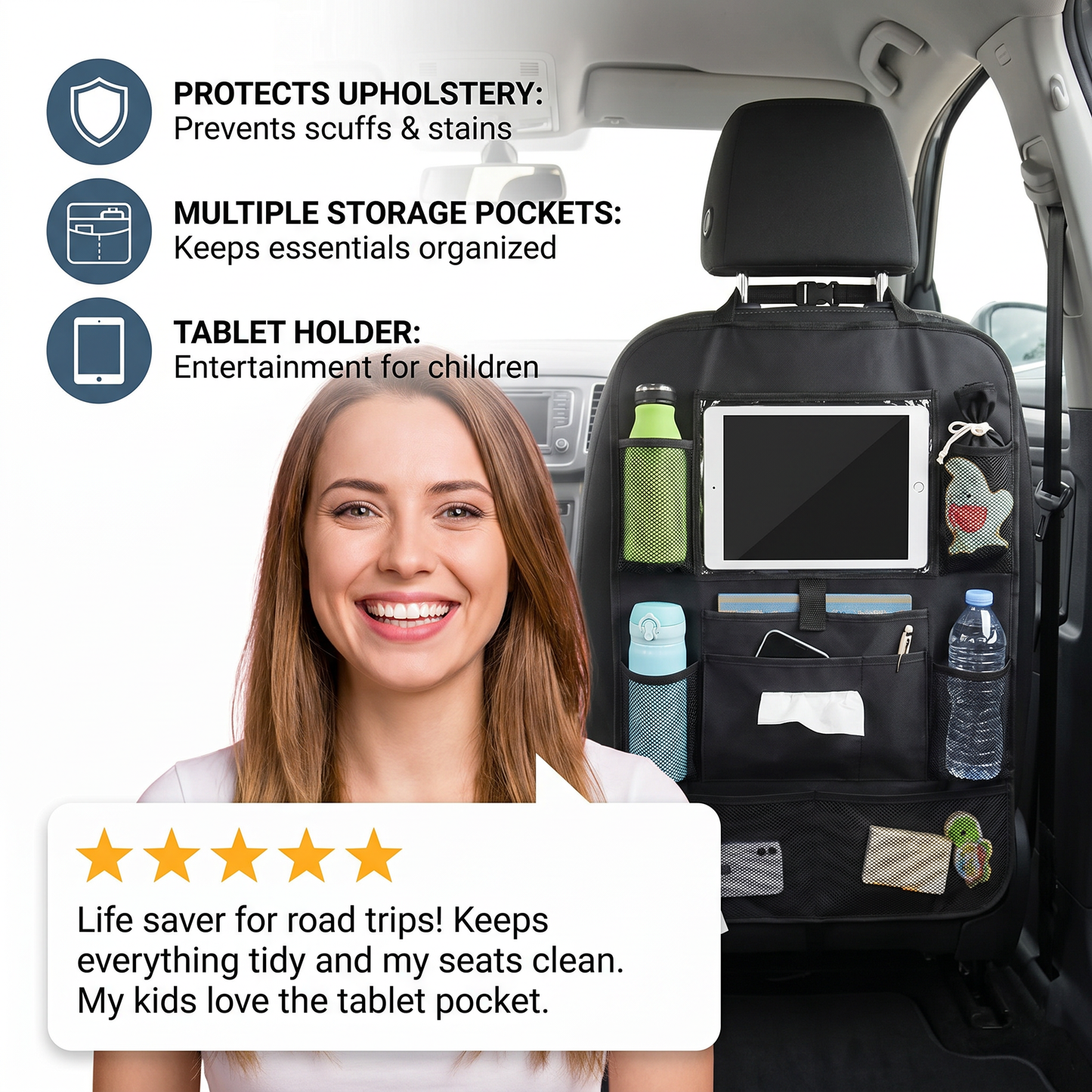 Car Seat Protector and Organizer for Children