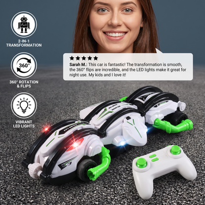 2-in-1 Remote Control Transforming Stunt Car with 360° Rotation & LED Lights