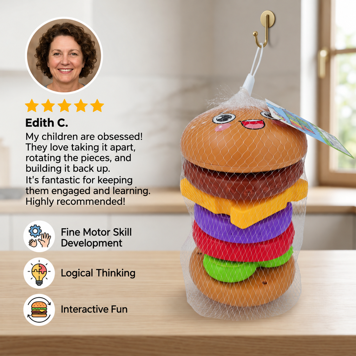 Interactive Rotating Burger Stacking Puzzle