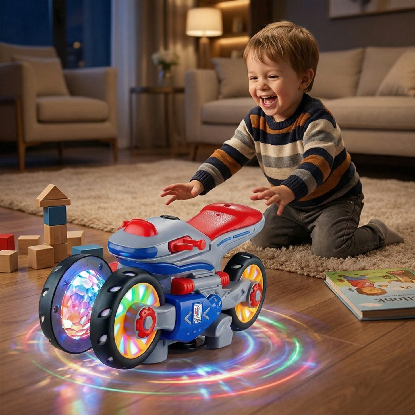 Luminous and dancing musical motorbike