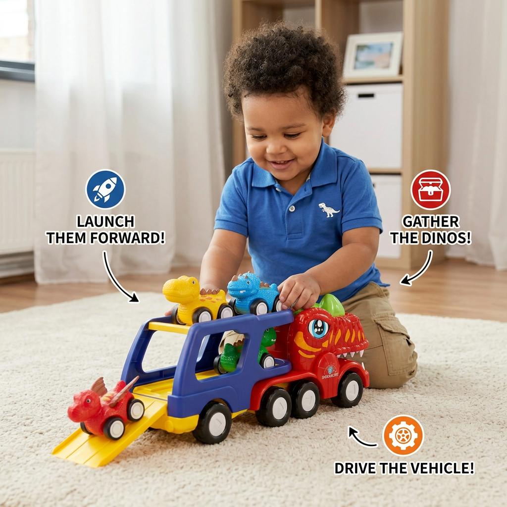 Dinosaur Transport Truck Toy Set with Mini Dino Cars