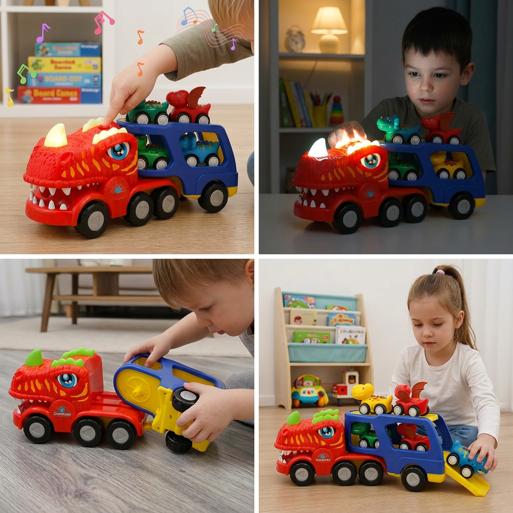 Dinosaur Transport Truck Toy Set with Mini Dino Cars