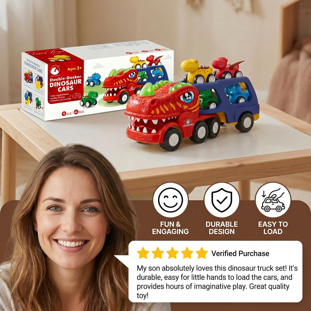 Dinosaur Transport Truck Toy Set with Mini Dino Cars