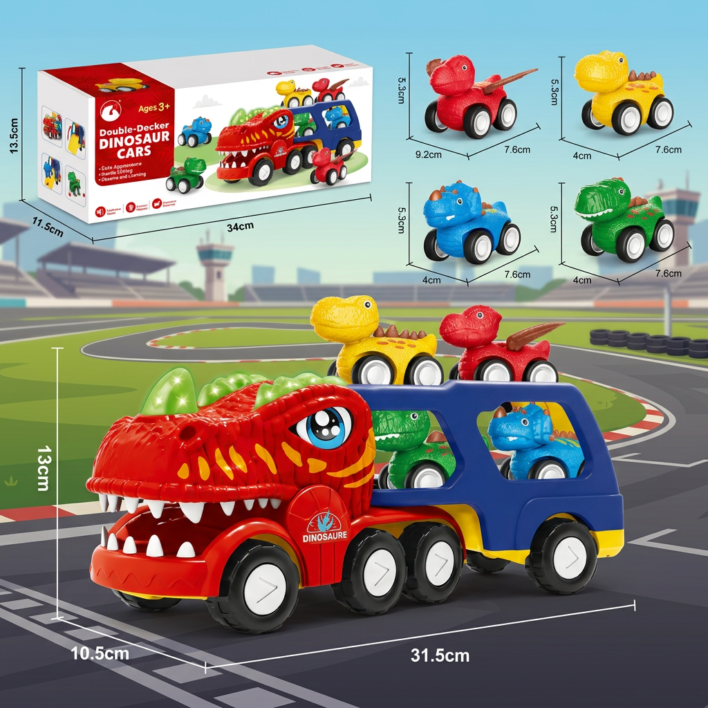 Dinosaur Transport Truck Toy Set with Mini Dino Cars