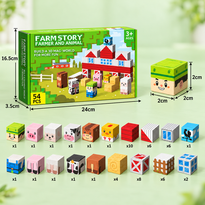 Farm Story Magnetic Building Blocks Travel Playset with Animals & Barn