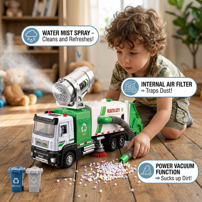 Die-Cast Street Sweeper Toy Truck with Vacuum Hose & Mist Spray