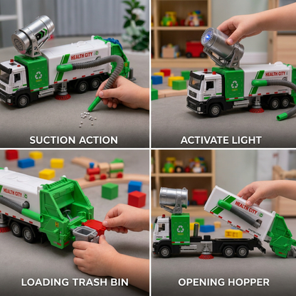 Die-Cast Street Sweeper Toy Truck with Vacuum Hose & Mist Spray