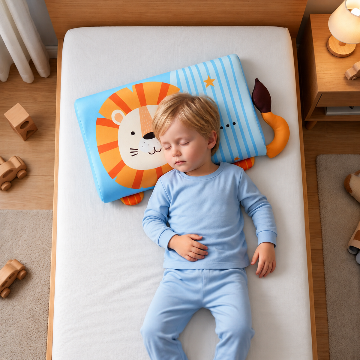 Calming Ergonomic Kids’ Pillow with Cartoon Animal Pillowcase