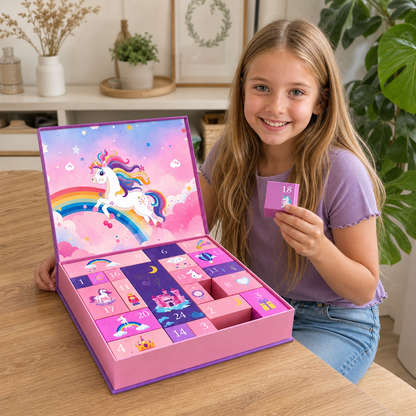 24-Day Unicorn Advent Calendar with Hair Accessories, Stickers & Surprise Gifts