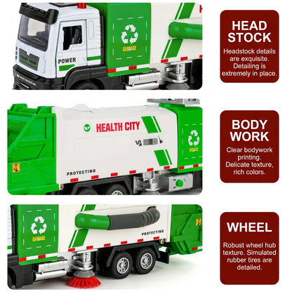 Die-Cast Street Sweeper Toy Truck with Vacuum Hose & Mist Spray