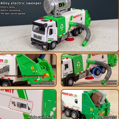 Die-Cast Street Sweeper Toy Truck with Vacuum Hose & Mist Spray