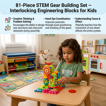 81-Piece STEM Gear Building Set – Interlocking Engineering Blocks for Kids