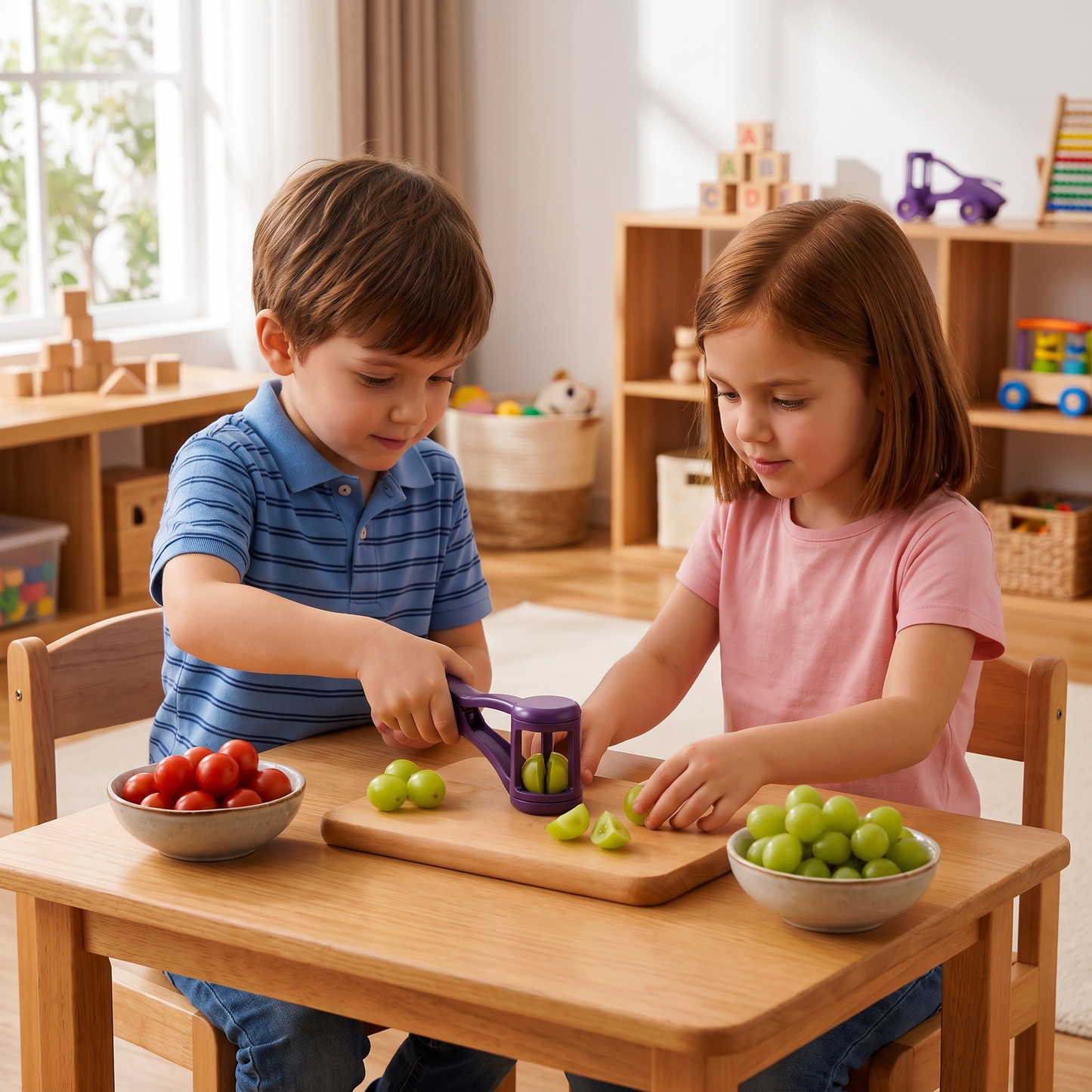 Stainless Steel Grape & Cherry Tomato Cutter – Safe One-Press Quarter Slicer for Toddlers & Kids