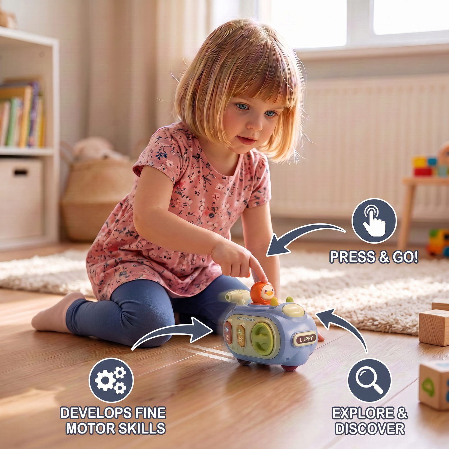 5-in-1 Press & Go Busy Car Toy for Fine Motor Skills Development