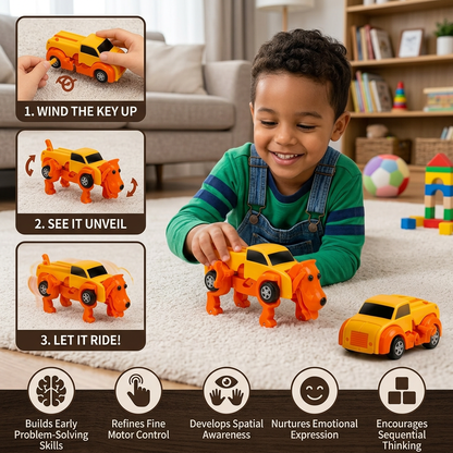 Wind-Up Transforming Animal Car Toy