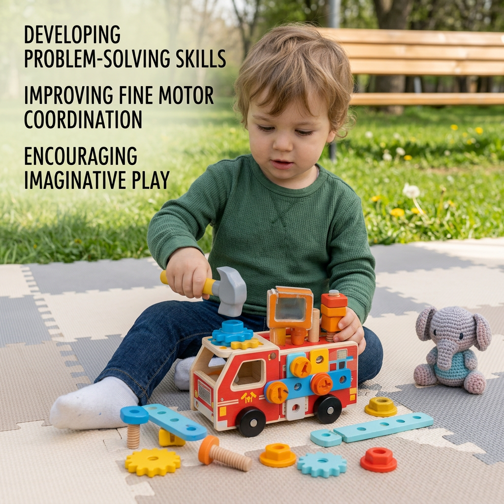 Montessori Wooden Firefighter Tool Box & Building Set