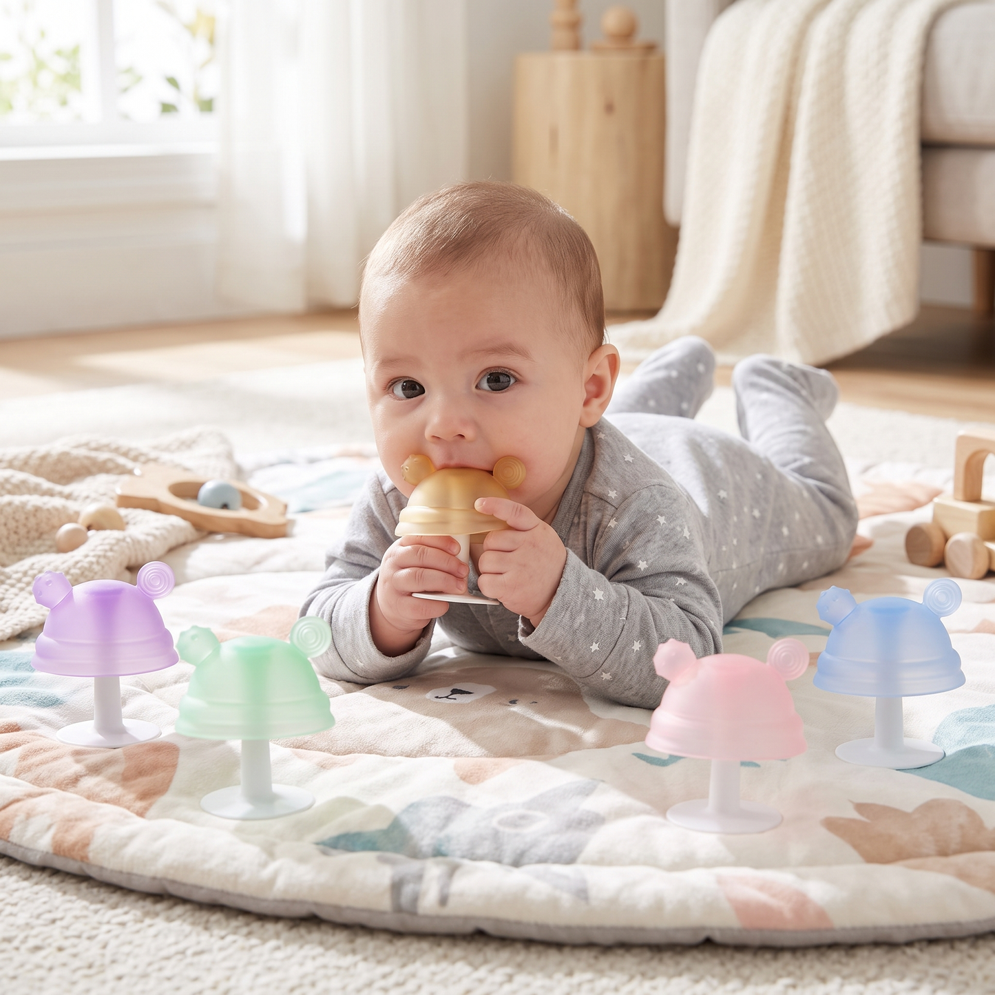 Baby Mushroom Silicone Teether for Tiny Hands