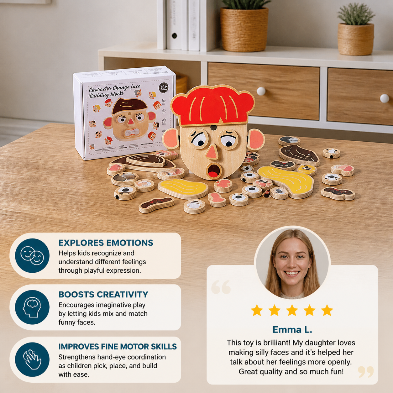 Wooden Facial Expressions & Emotions Learning Toy for Kids