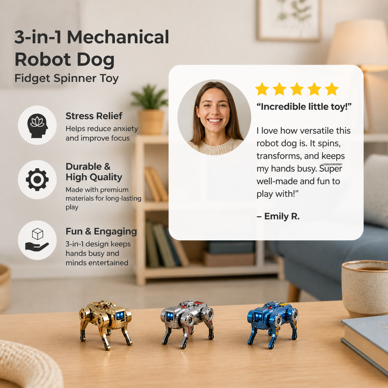 3-in-1 Mechanical Robot Dog Fidget Spinner Toy