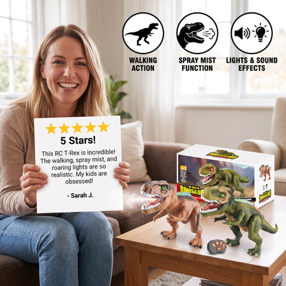Remote Control Walking T-Rex – RC Dinosaur with Spray Mist, Lights & Sound