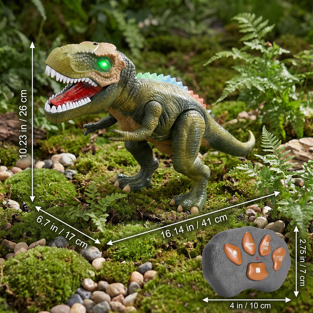 Remote Control Walking T-Rex – RC Dinosaur with Spray Mist, Lights & Sound