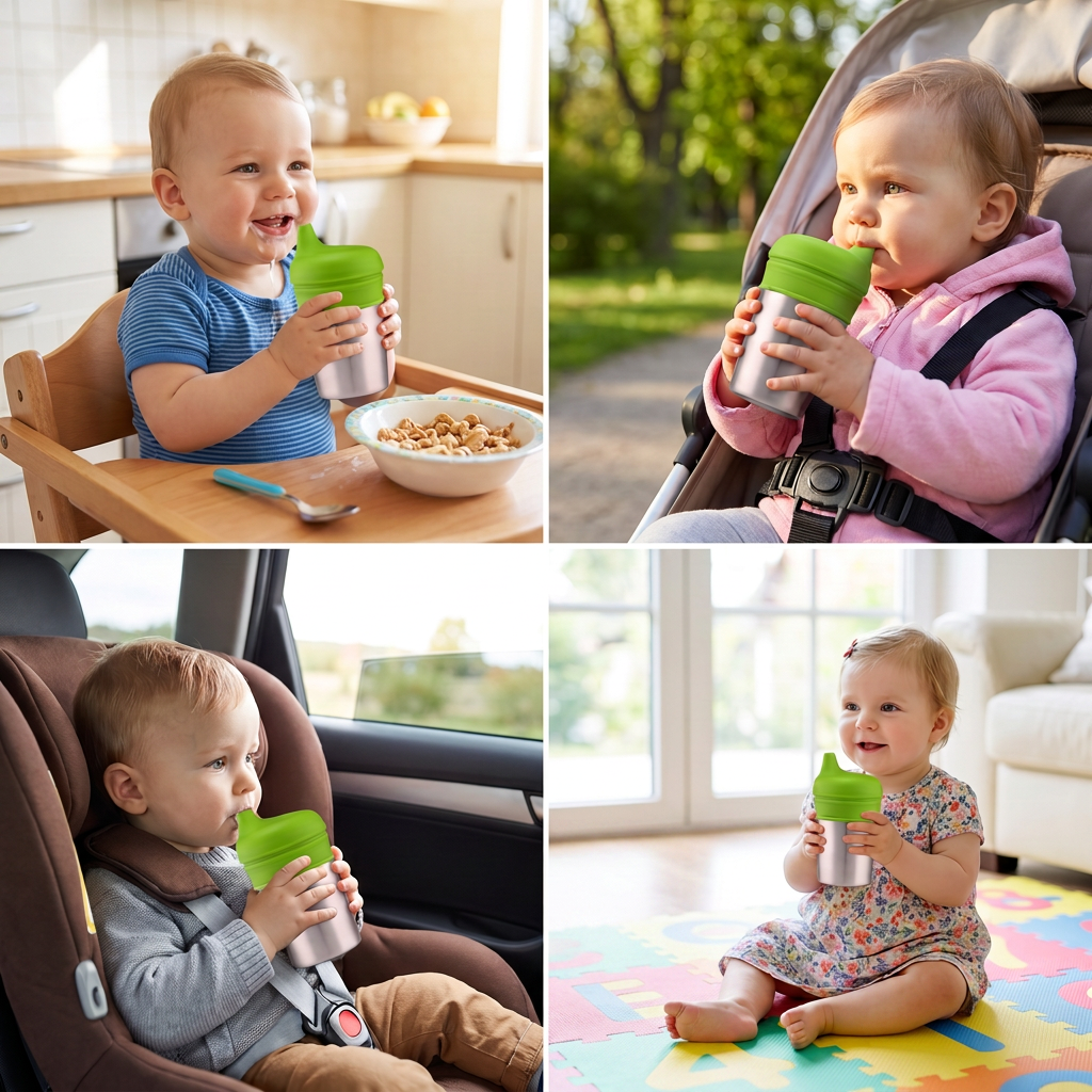 BPA-Free Spillproof Silicone Sippy Cup Lids with Straw