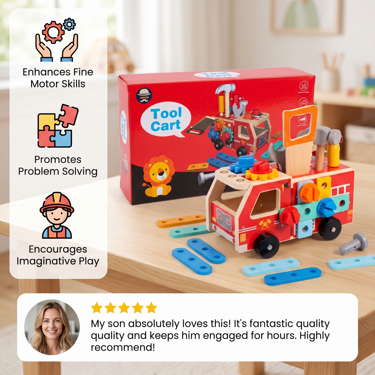 Montessori Wooden Firefighter Tool Box & Building Set