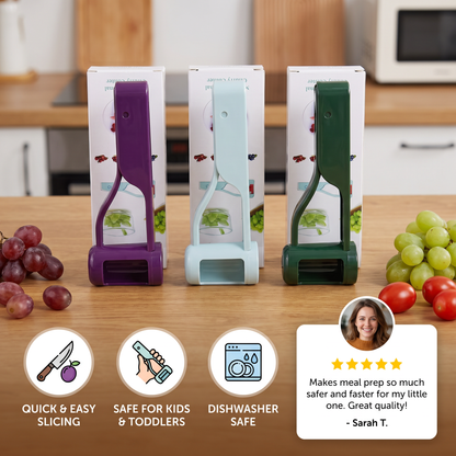 Stainless Steel Grape & Cherry Tomato Cutter – Safe One-Press Quarter Slicer for Toddlers & Kids