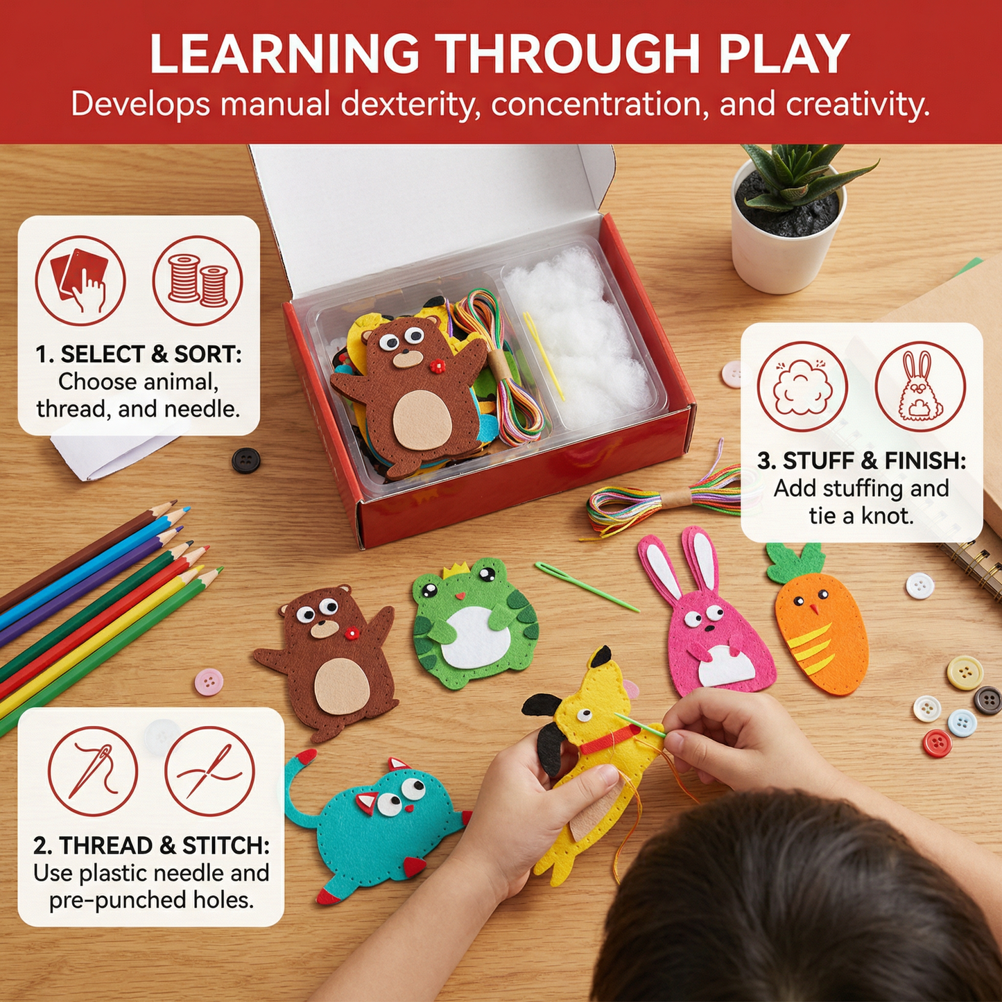 Safe DIY Felt Animal Sewing Set