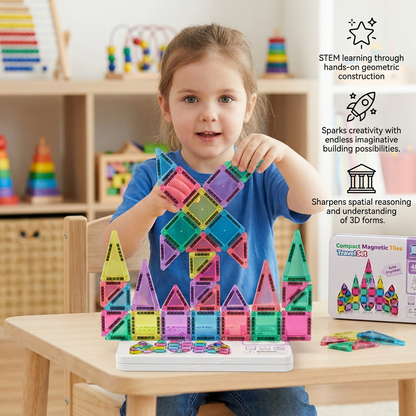 Compact Magnetic Tiles – 40-Piece Montessori Travel Set