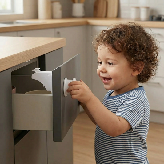 Magnetic child proofing cabinet and door lock set