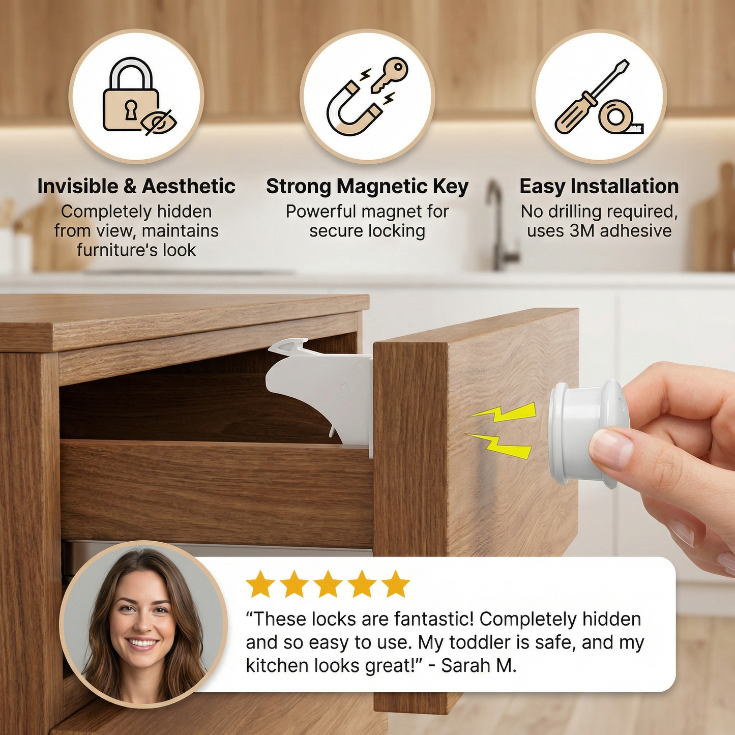 Magnetic child proofing cabinet and door lock set