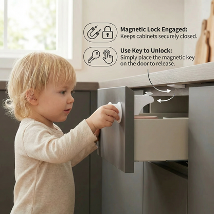 Magnetic child proofing cabinet and door lock set