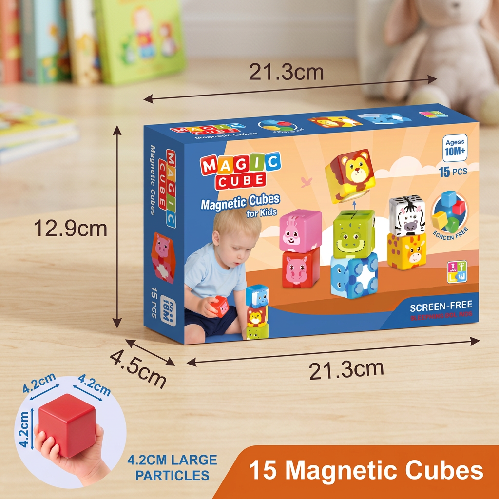 Toddler-Safe 4.2 cm Safari Animal Magnetic Building Cubes – STEM Learning Blocks