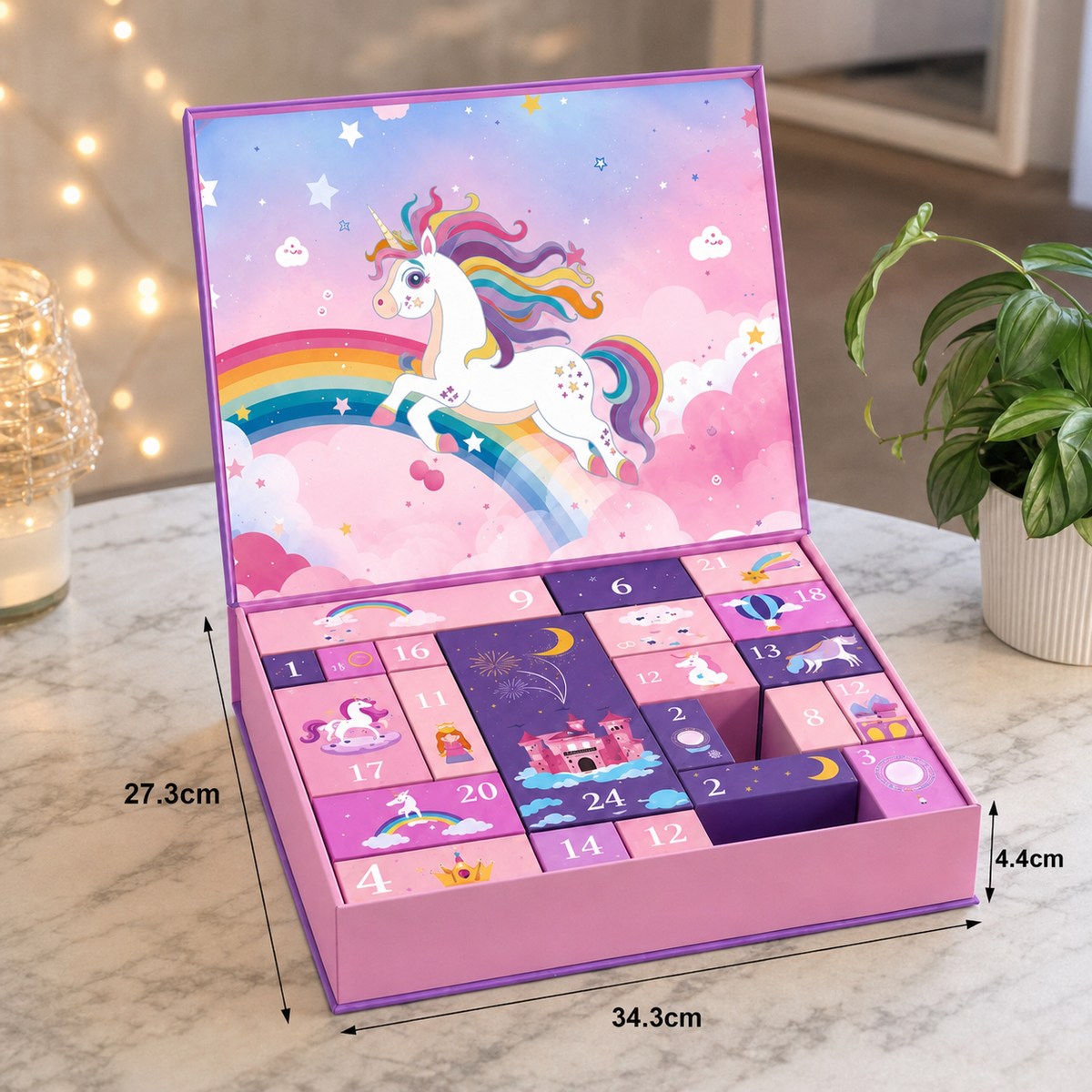 24-Day Unicorn Advent Calendar with Hair Accessories, Stickers & Surprise Gifts