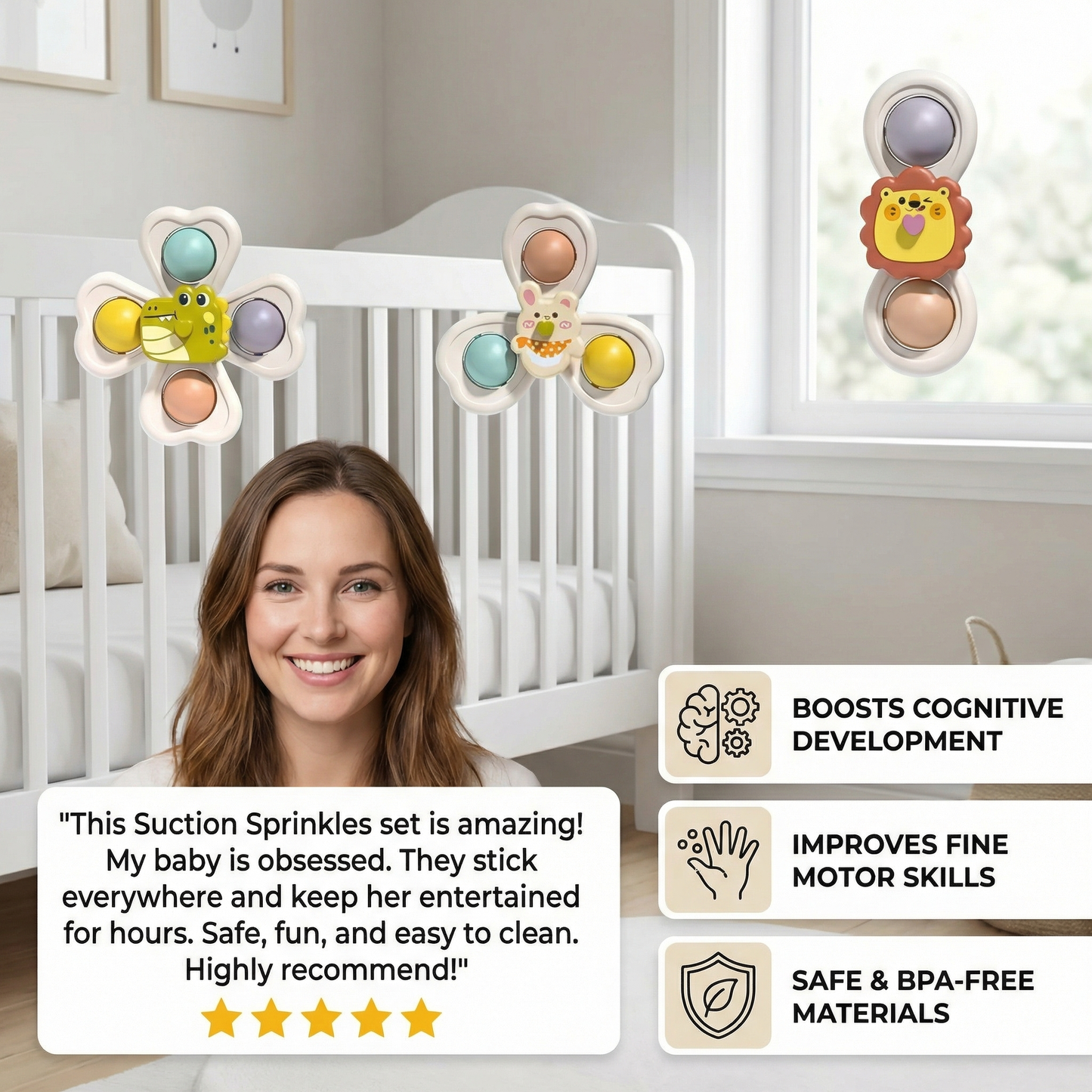 Cute suction cup toy for babies Set of 3