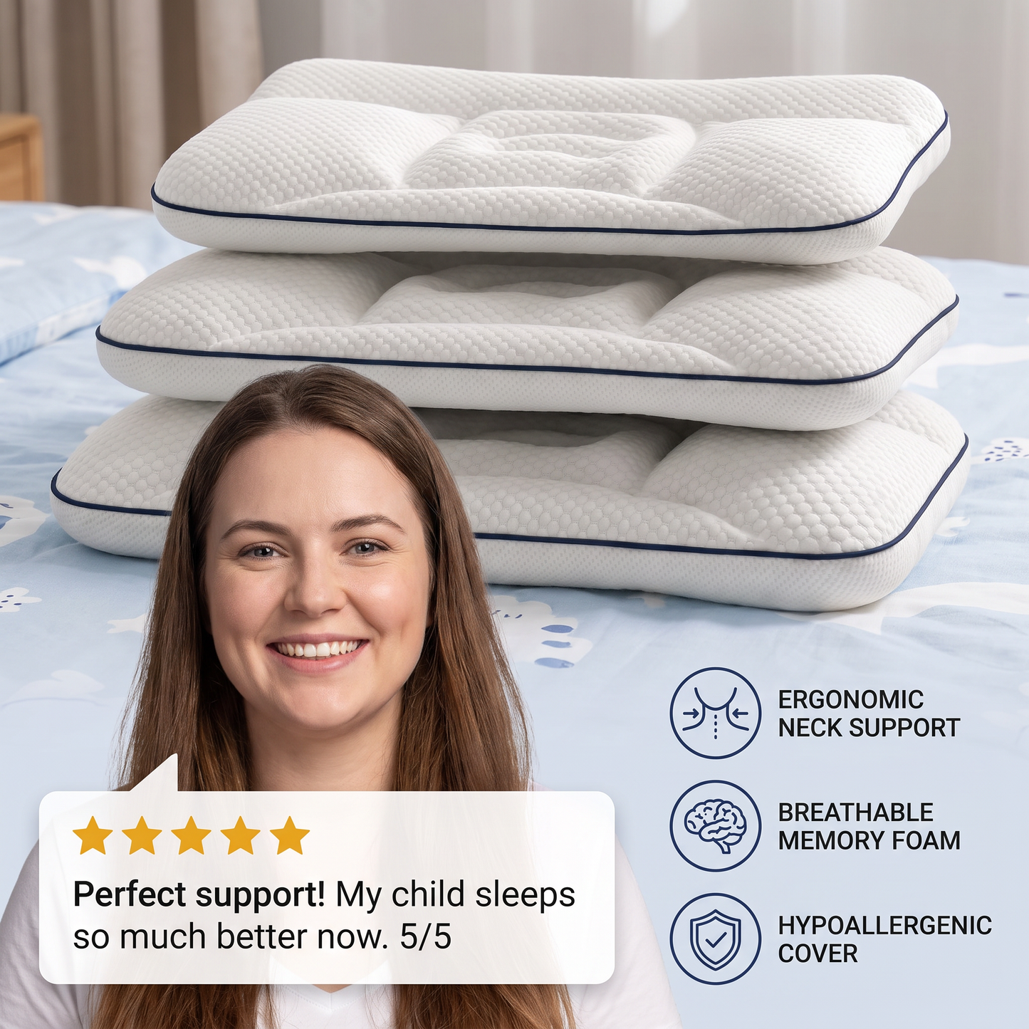 Ergonomic Neck Support Memory Foam Kids Pillow