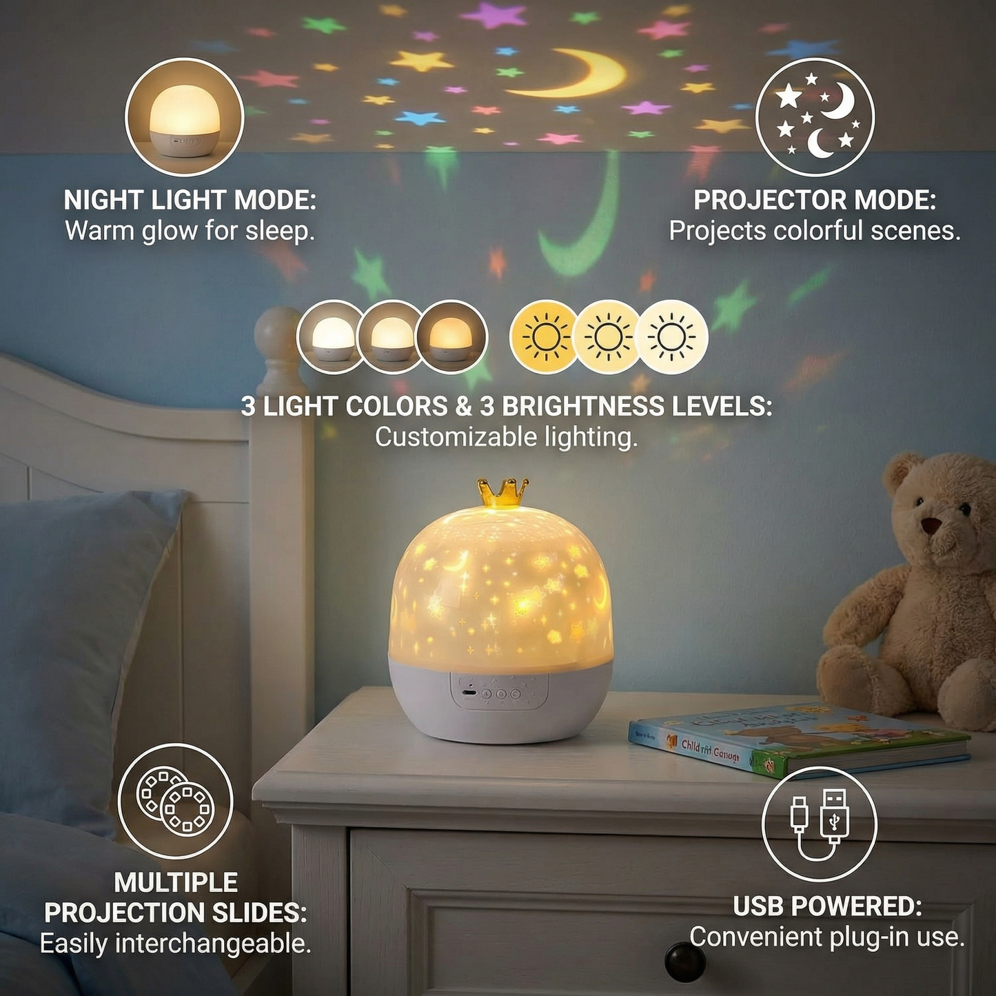 2-in-1 children's night light and projector