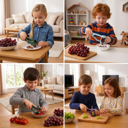 Stainless Steel Grape & Cherry Tomato Cutter – Safe One-Press Quarter Slicer for Toddlers & Kids